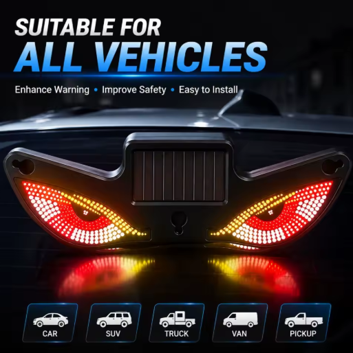 Solar LED Devil Eye Car Light – Dynamic Rear Window Neon Light